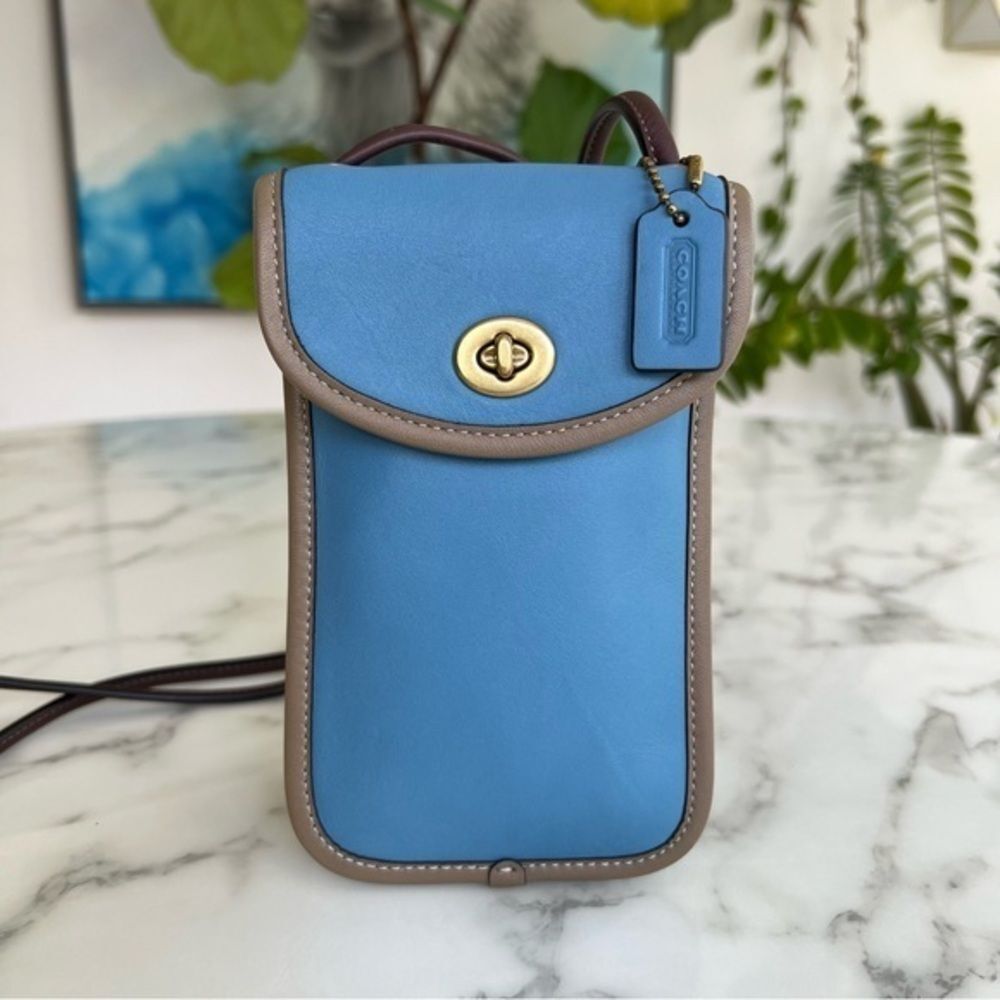 Coach Originals Flat Turnlock Crossbody 12 in Colorblock Brass Pacific Blue 319